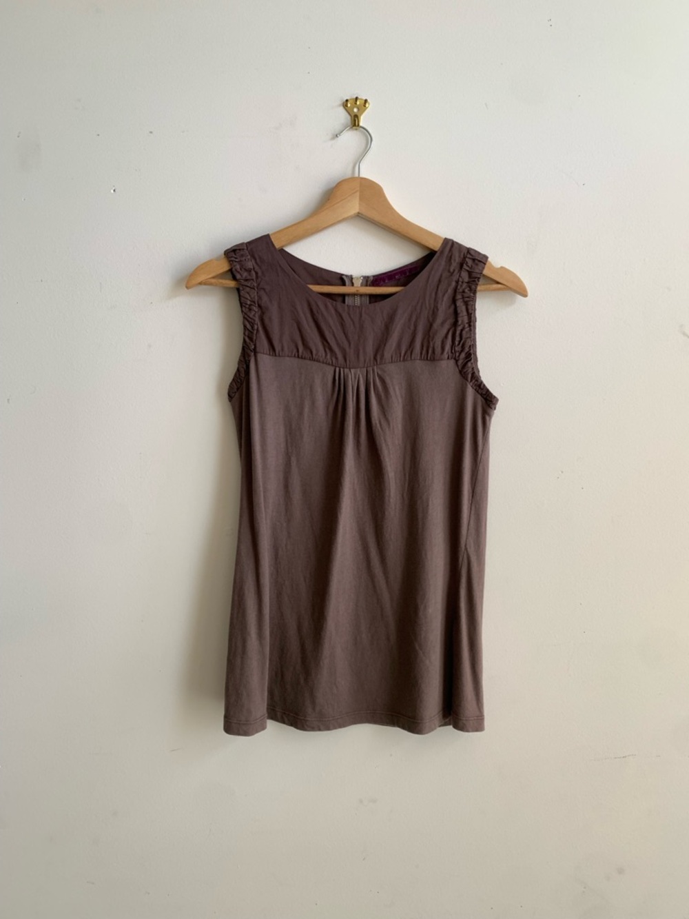Sleeveless Ruffle-Trim Top in Brown